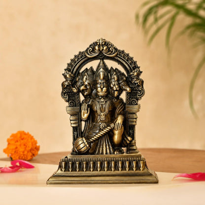 Panchmukhi Hanuman Idol for Home Decor & Pooja Room | Antique Finish Hanuman Statue | Hindu Religious Murti for Temple, Office, Living Room & Gift (13x4.5x10 cm, 185g)