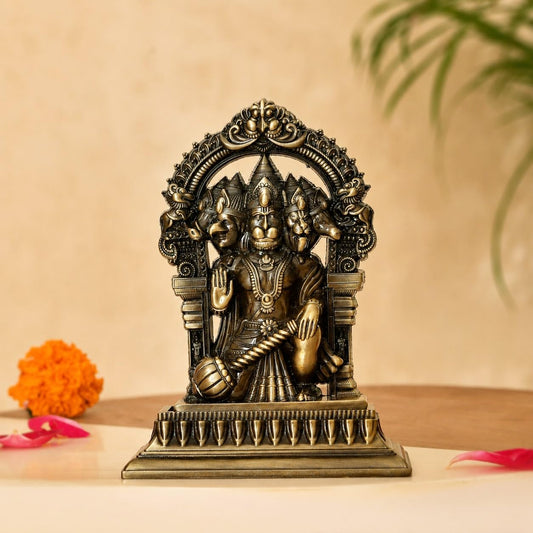 Panchmukhi Hanuman Idol for Home Decor & Pooja Room | Antique Finish Hanuman Statue | Hindu Religious Murti for Temple, Office, Living Room & Gift (13x4.5x10 cm, 185g)