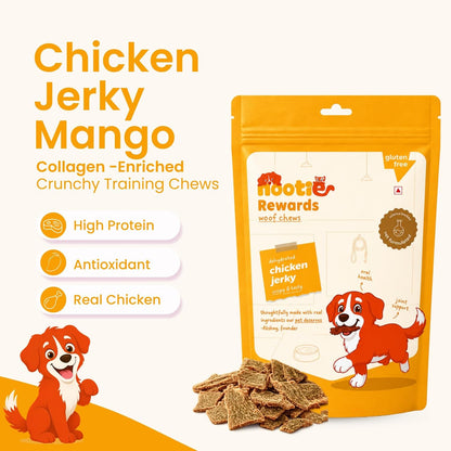 Nootie Happy Chews – Dehydrated Chicken Jerky Mango Dog Treats (50g) | All-Natural, Grain-Free Protein Snack