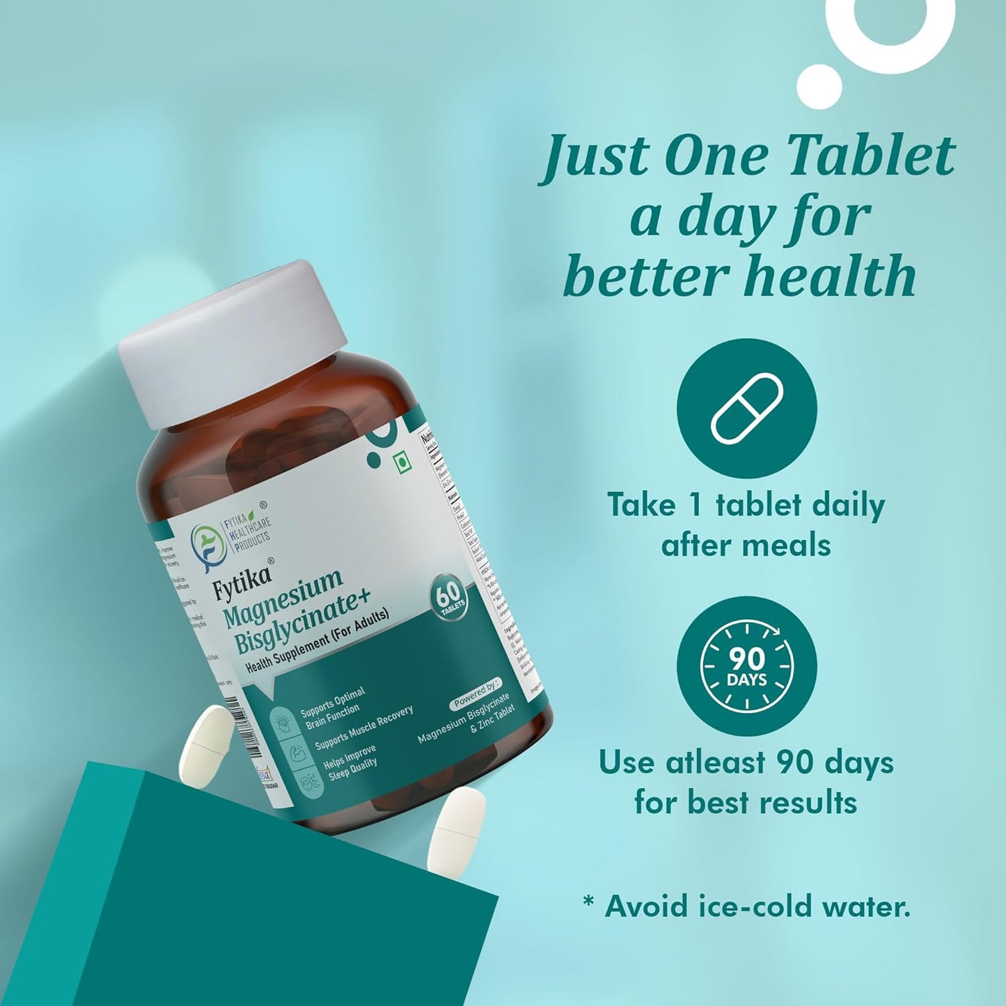 FYTIKA Magnesium Bisglycinate + | High Absorption Chelated Form| For Better Sleep, Stress Management, Muscle Recovery & Enhanced Workout | With Magnesium glycinate(as Bisglycinate) & Zinc | For Men & Women (PACK OF 1 – 60 TABS)