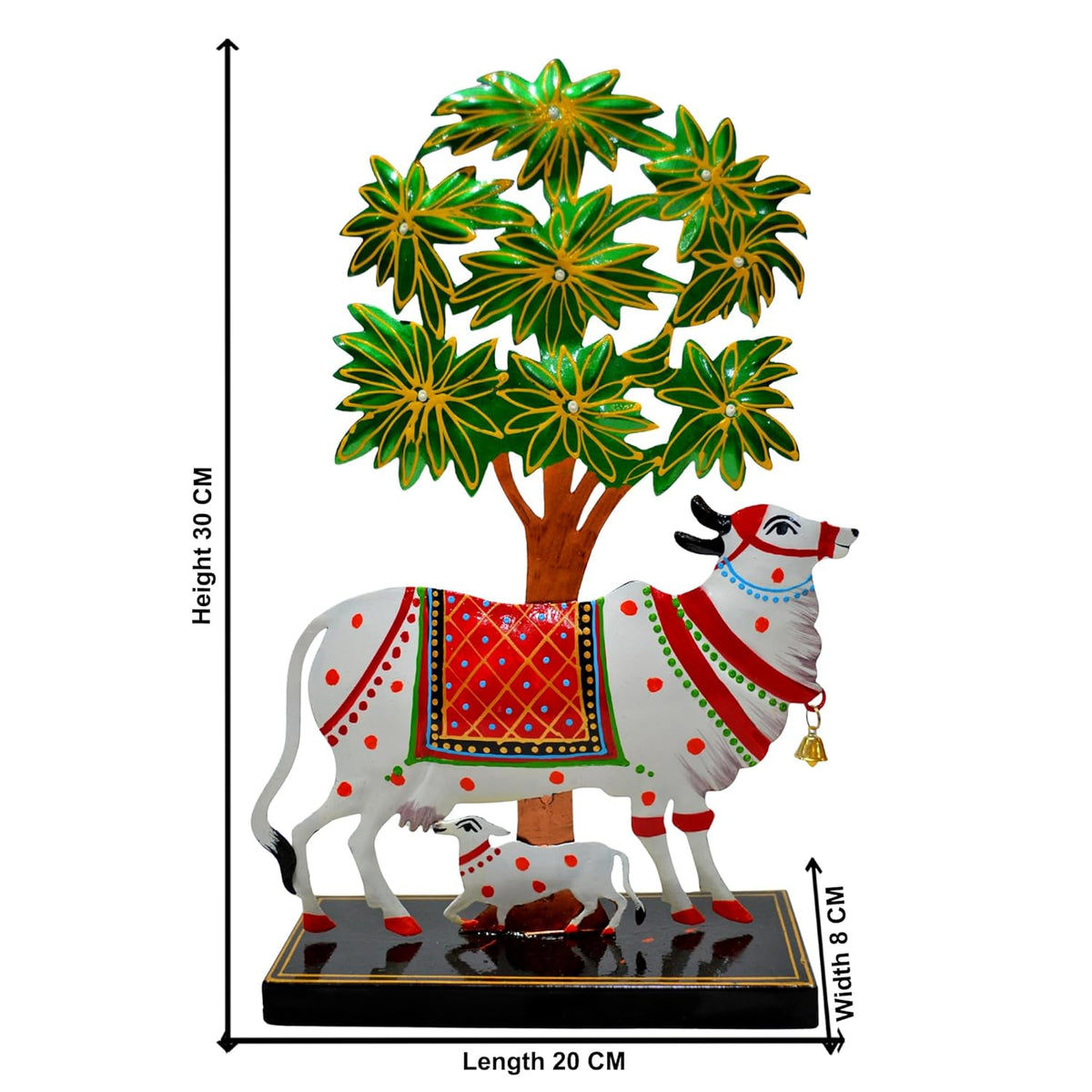 Kamdhenu Cow with Calf Idol for Home Decoration Items for Living Room, Tealight Candle Holder for Pooja Room, Handpainted Rajasthani Showpiece, Wedding Anniversary House Warming Gifts