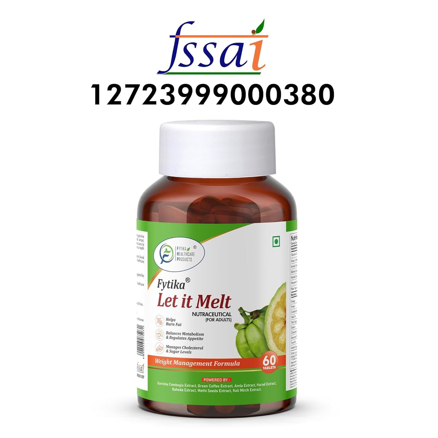 Fytika 'Let it Melt' supplement bottle with FSSAI number on a white background