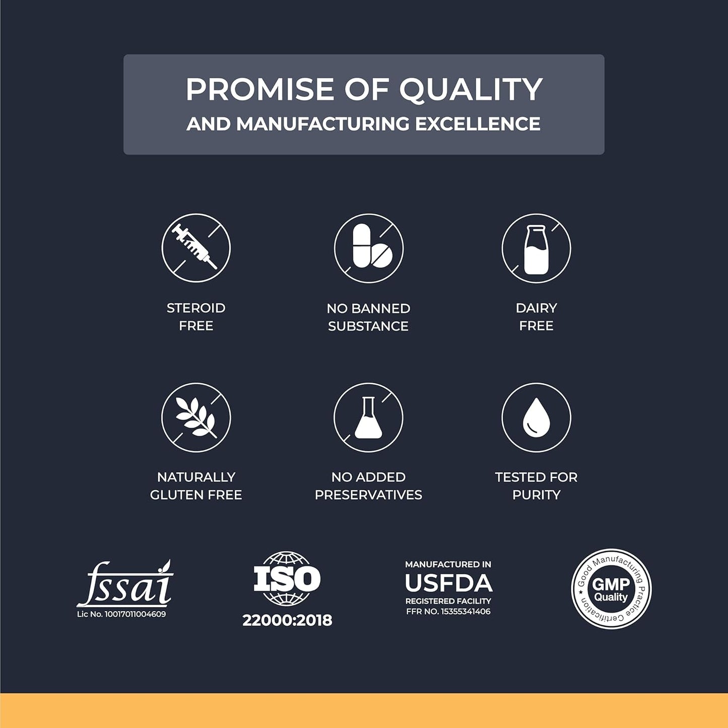 Quality and manufacturing excellence icons with corresponding labels on a dark background