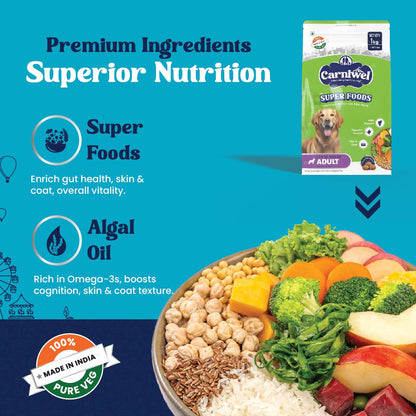 Carniwel Superfoods Adult Dry Dog Food 1 kg | 100% Vegetarian | Fresh & Natural Ingredients | Highly Palatable | GMO Free | Premium Nutrition for Large Dogs