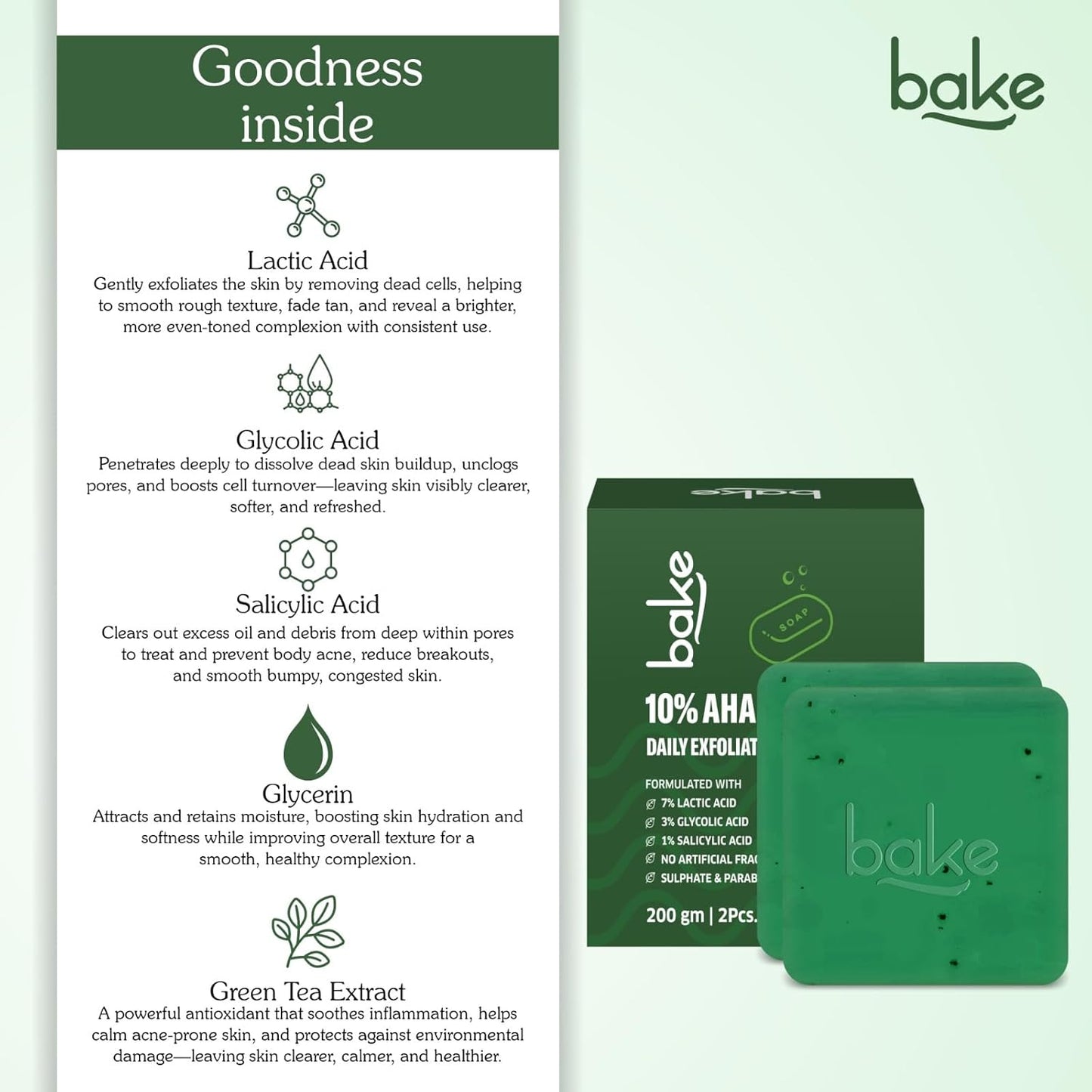 BAKE 10% AHA + 1% BHA Scrub Treatment Soap with Lactic Acid, Glycolic Acid, 1% Salicylic Acid | For Clogged Pores, Exfoliation, Strawberry Skin & Bright Underarms | Soap for Women & Men | 100g x 2