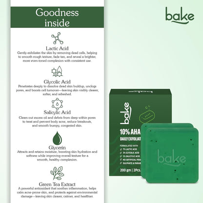 BAKE 10% AHA + 1% BHA Scrub Treatment Soap with Lactic Acid, Glycolic Acid, 1% Salicylic Acid | For Clogged Pores, Exfoliation, Strawberry Skin & Bright Underarms | Soap for Women & Men | 100g x 2