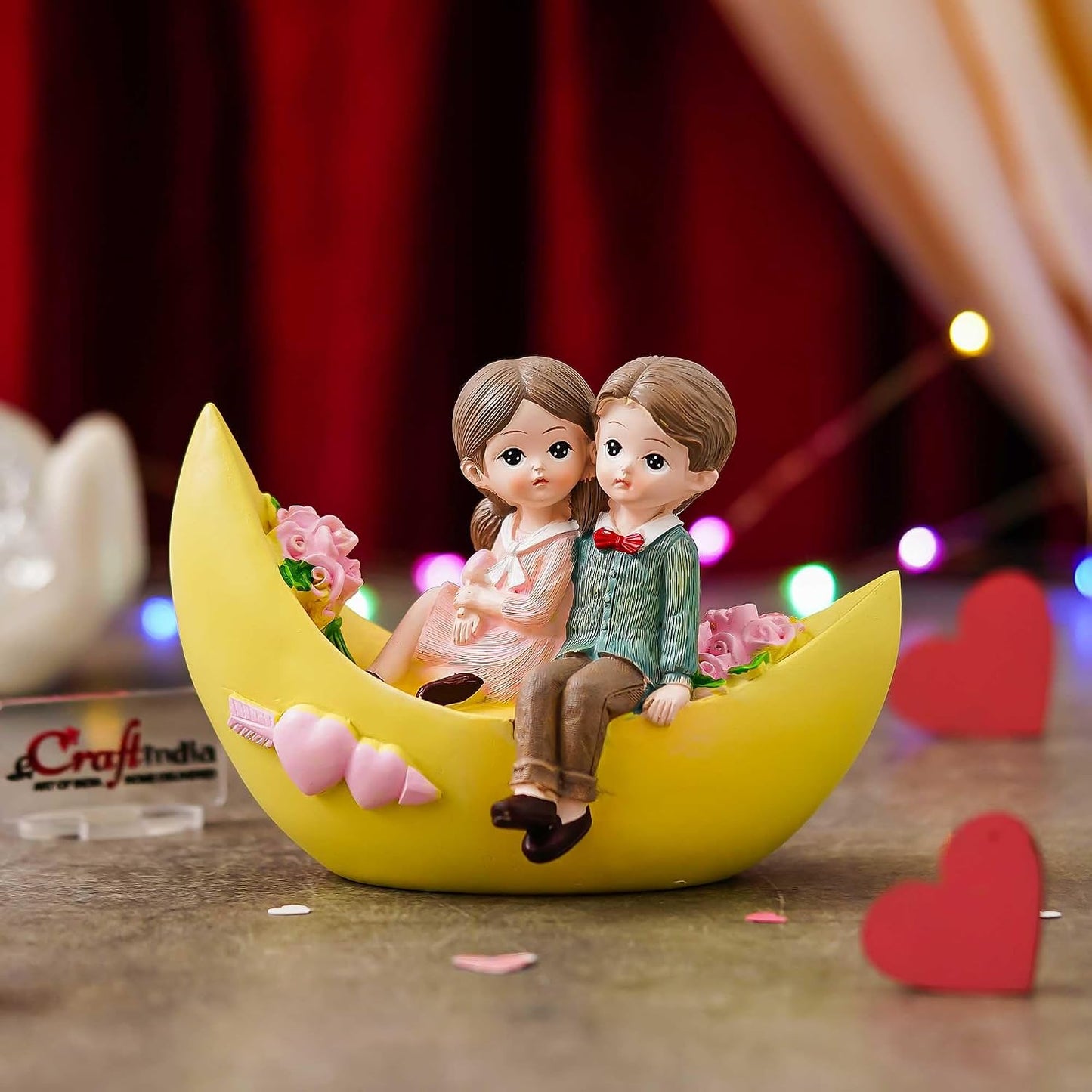 eCraftIndia Romantic Couple Showpiece Sitting on Boat | Valentine Gift for Girlfriend Boyfriend Husband Wife Special Love Her Him | Valentine Day Decoration Items