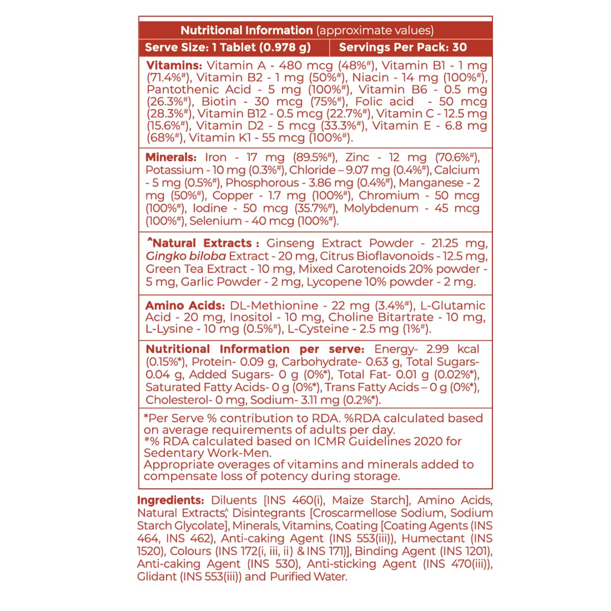 Siens By Dabur Multivitamin for Men-30 tablets | Enriched with 34 nutrients to Support Overall Health, Energy, Stamina & Muscle Function