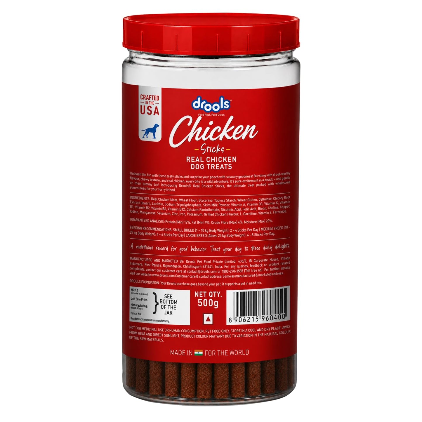 Drools Real Chicken Flavor Dog Treat Sticks, Delicious Training & Reward Treats for Dogs, 500g