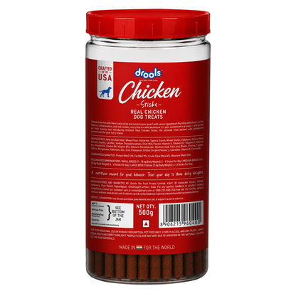 Drools Real Chicken Flavor Dog Treat Sticks, Delicious Training & Reward Treats for Dogs, 500g