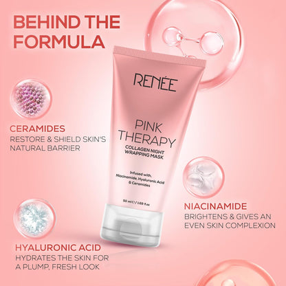 RENEE Pink Therapy Collagen Night Wrapping Face Mask | For Young, Hydrated Skin | Texture & Elasticity | Improves Skin Barrier | Hyaluronic Acid & Niacinamide Infused | 50 ml