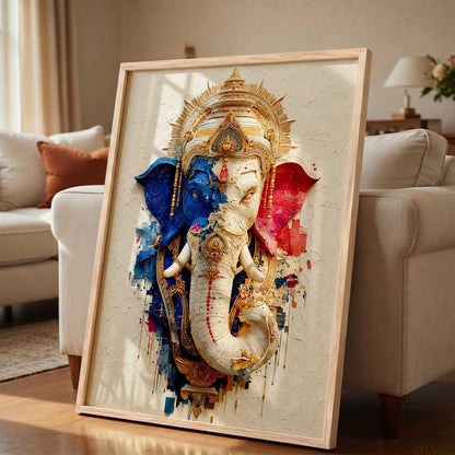 Hindu God Wall Art, 3D Textured Framed WALL ART Print, Religious Spiritual Painting for Pooja Room, Living Room, Temple, Home Decor – Multiple Deity Designs (design 4, 13X19, Brown)