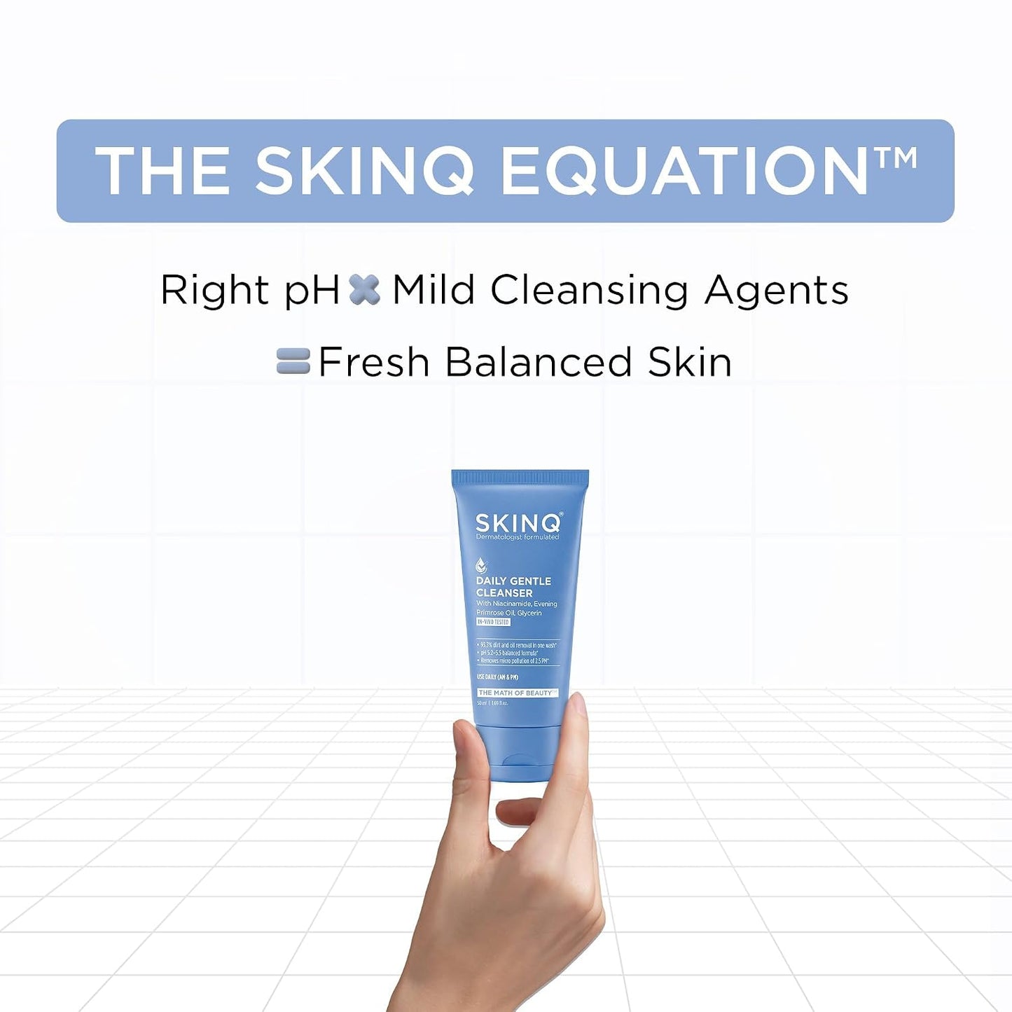 SKINQ Daily Gentle Cleanser | Niacinamide Face Wash with Evening Primrose Oil & Glycerin |Removes Dirt in 1 Wash | In-Vivo Tested | No SLS, No Parabens | For All Skin Types | Dermat Formulated | 50ml