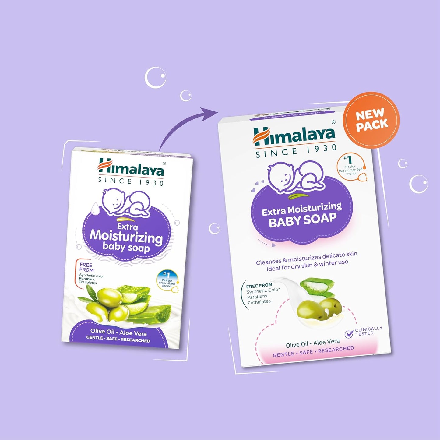 Himalaya Extra Moisturizing Baby Soap for Dry Skin - 125g | Helps Lock In Moisture With Aloe-Milk Moisture Complex of Almond & Olive Oil | Free From Harsh Chemicals | #1 Doctor Recommended Brand