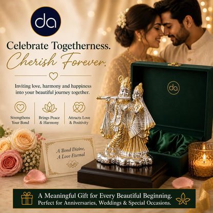 Silver & 24K Gold Plated Radha Krishna Idol for Gift 3.7 Inch | Radhe Krishna Murti for Wedding Gift, for Couple, House Warming Gifts, Pooja Room Decor