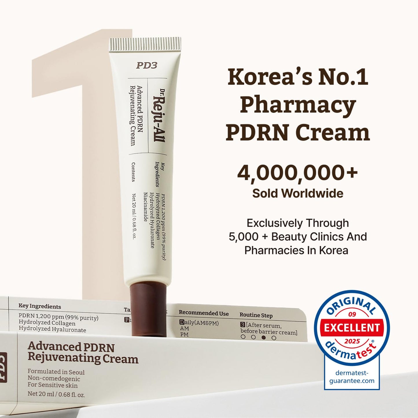 Dr.Reju-All Advanced PDRN Rejuvenating Cream | Korean PDRN Face Cream with 99% Pure Salmon DNA, Niacinamide & Collagen | Deep Hydration, Anti-Aging, Skin Repair, Elasticity Boost, Barrier Repair & Brightening Moisturizer (20ml)