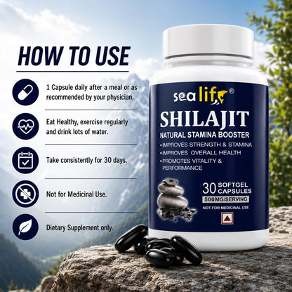Sea Life Shilajit Softgel Capsules 500 mg | Pure Natural Shilajit Extract Capsules,Boost Immunity, strength & Energy, Supports Metabolism (30 Capsules) Pack of-1