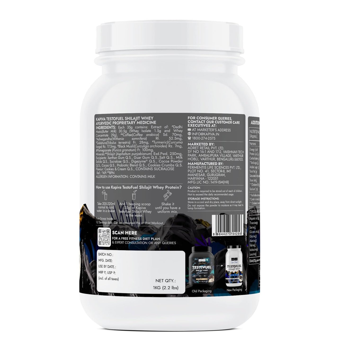 Kapiva Testofuel Shilajit Whey Protein| 25g Protein | 250mg Shilajit | 5.5g BCAA | Faster Absorption | Digezyme blend | WADA Compliant | 1Kg/ 2.2lb