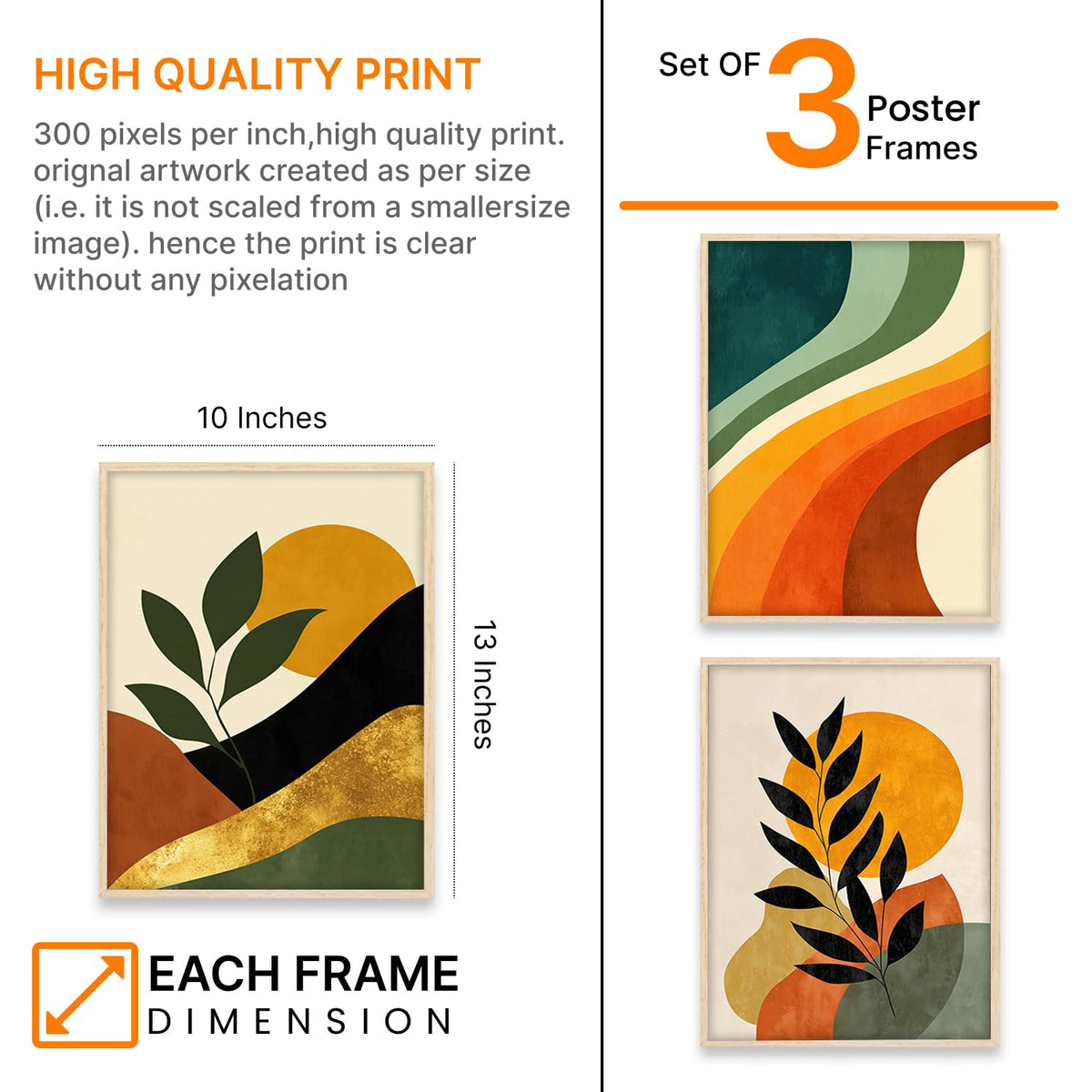Boho wall Art Paintings Modern Art Framed Wall Painting for Living Room Bedroom - Wall Posters | Paintings with Frame Set of 3 (Boho 2, 10x13 inch)