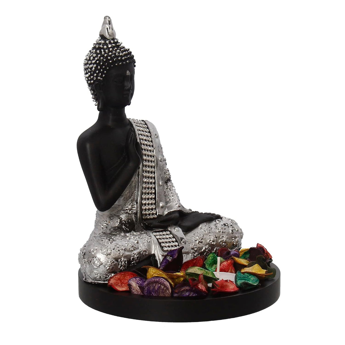 Handcrafted Meditating Lord Buddha Polyresin Idol (15 cm x 7.5 cm x 20 cm, Silver)