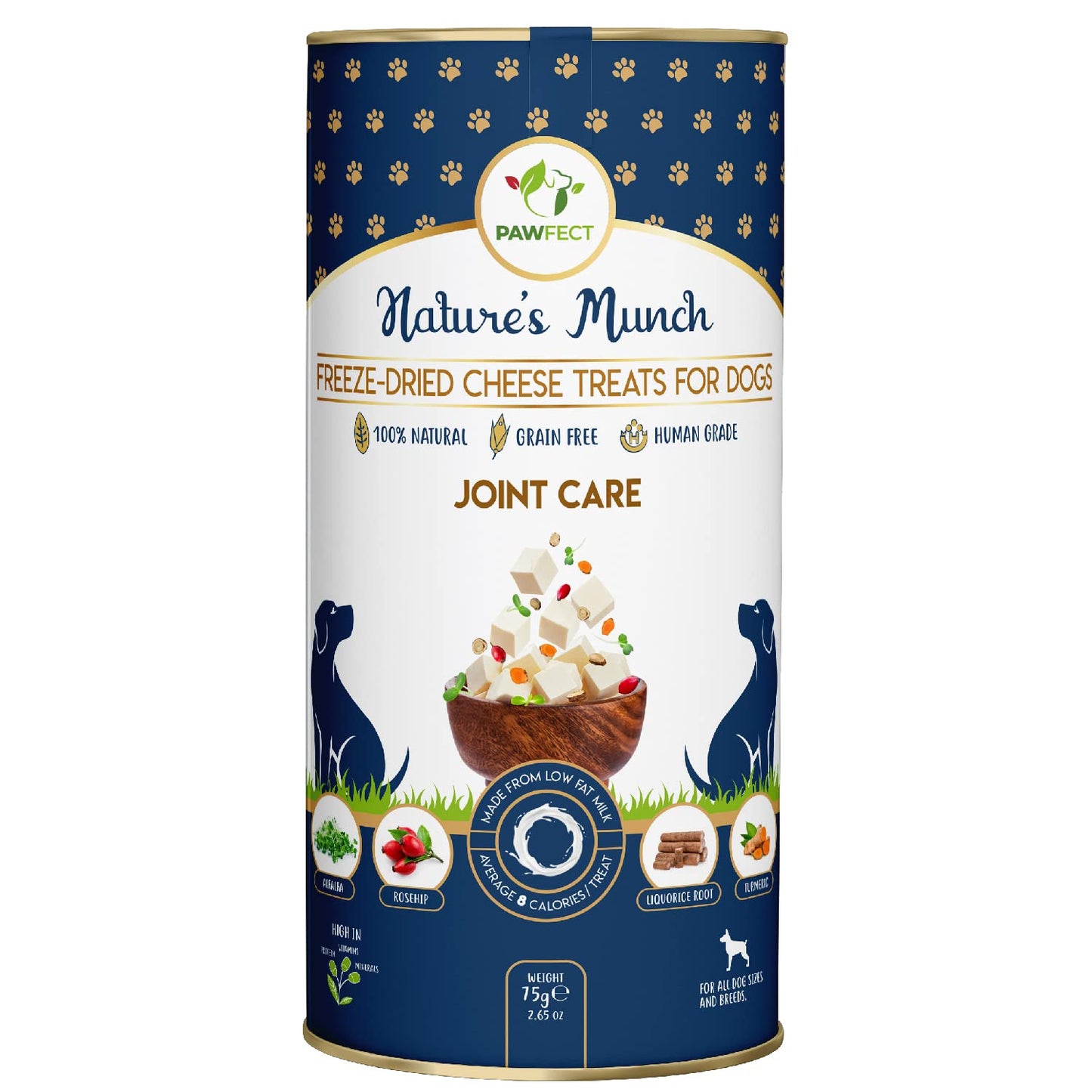 Pawfect Nature's Munch Freeze-Dried Cheese Joint Care Treats for Dogs - 100% Natural - High Protein, Low Fat - 8 Calories per Treat- Grain-Free - Healthy Training Treat (75g/2.65oz)