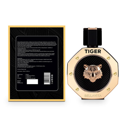 Bellavita Tiger perfume bottle with packaging on a white background