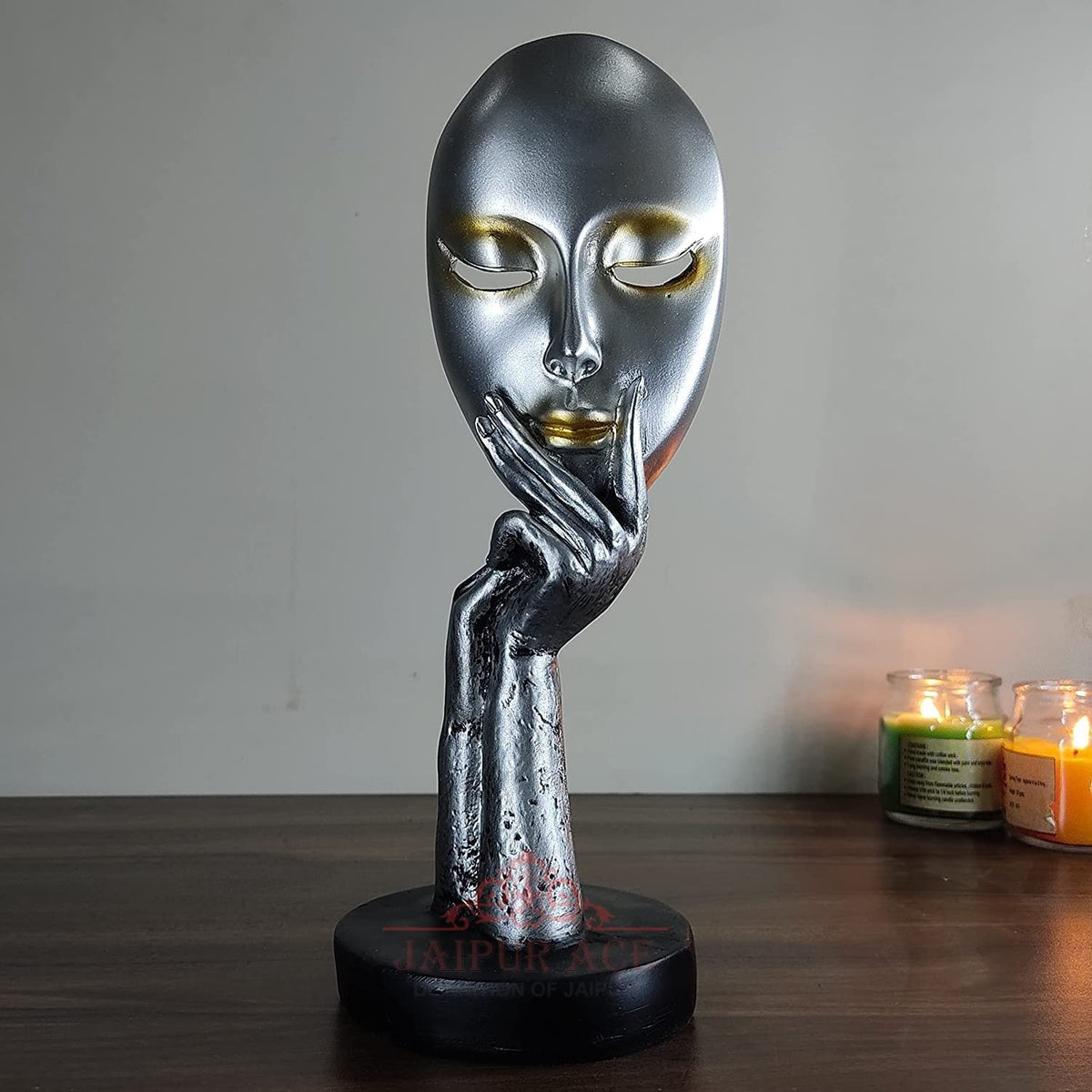 Lady Face Statue Sculptures Showpieces Creative Abstract Design Art Figurine For Home Living Room Decorative Display (Silver Face Lady, 50 Mm, 50 Mm)