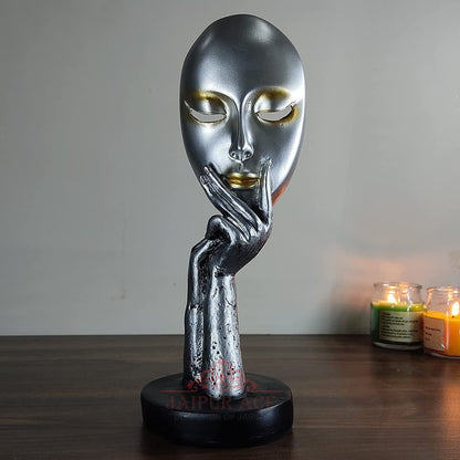 Lady Face Statue Sculptures Showpieces Creative Abstract Design Art Figurine For Home Living Room Decorative Display (Silver Face Lady, 50 Mm, 50 Mm)