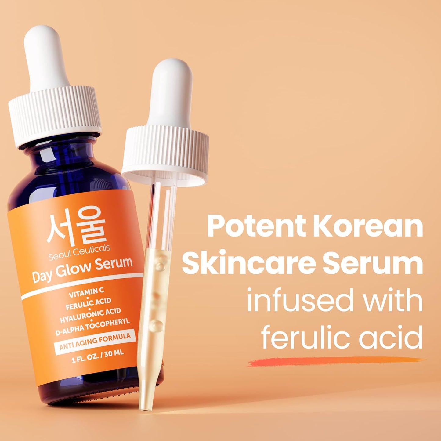 SeoulCeuticals Korean Vitamin C Serum for Glowing Skin – 20% Vitamin C + Hyaluronic Acid + CE Ferulic Acid – Potent Anti-Aging & Anti-Wrinkle Korean Beauty Vit C Serum – 30ml