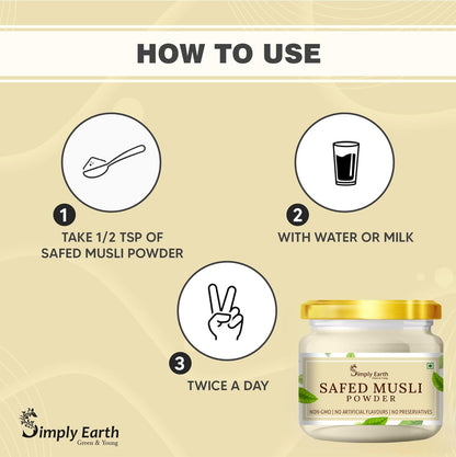 Simply Earth Strength Combo: 100g Safed Musli Root Powder + 100g Peruvian Maca Root Powder - Pure Organic Superfood for Immunity, Vitality and Energy
