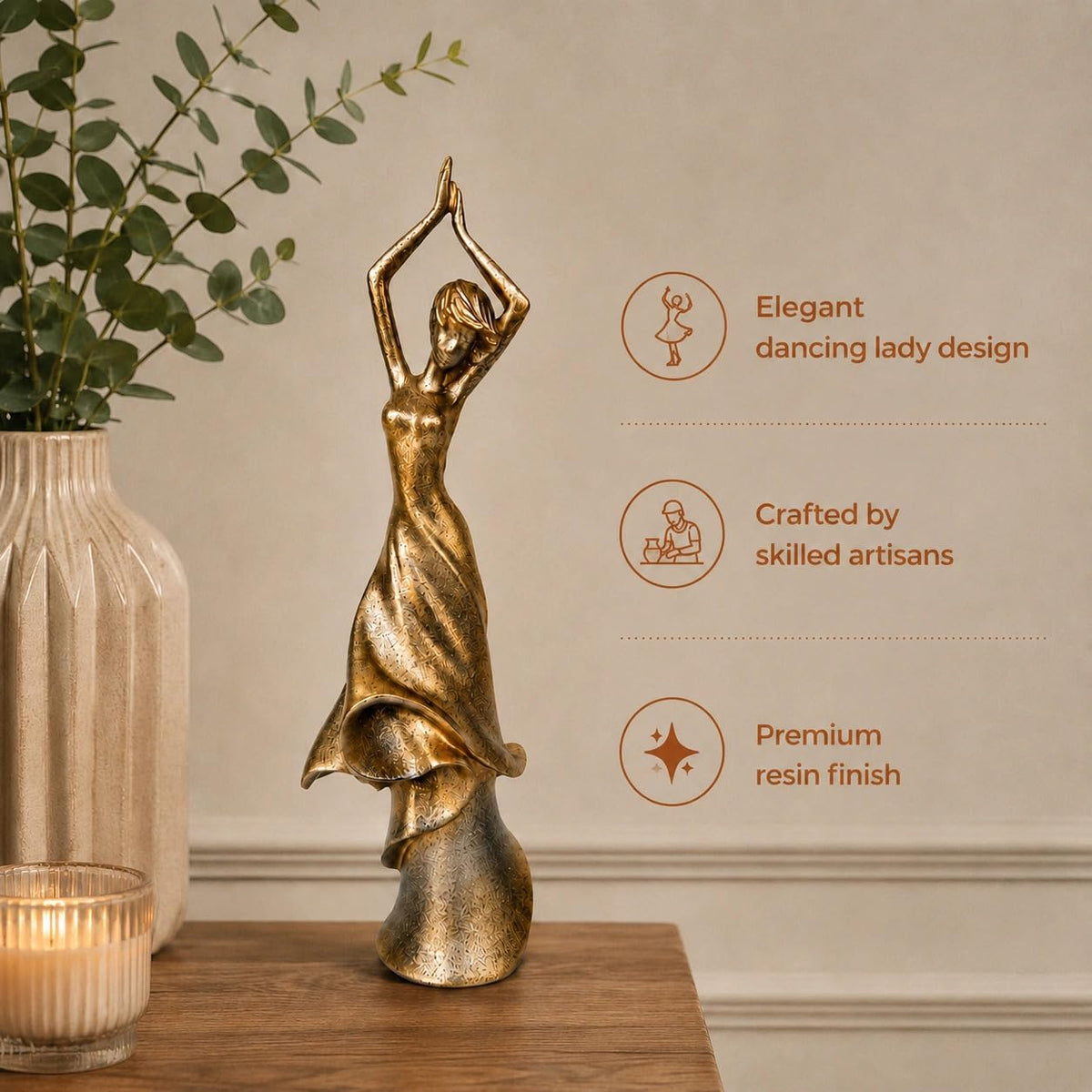 Graceful Dancing Lady Sculpture Showpiece for Home & Office Décor | Contemporary Feminine Figurine for Living Room, Study, Shelf & Console Table Styling | Artistic Statement Accent