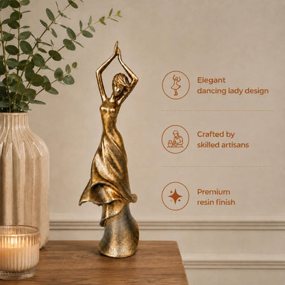 Graceful Dancing Lady Sculpture Showpiece for Home & Office Décor | Contemporary Feminine Figurine for Living Room, Study, Shelf & Console Table Styling | Artistic Statement Accent