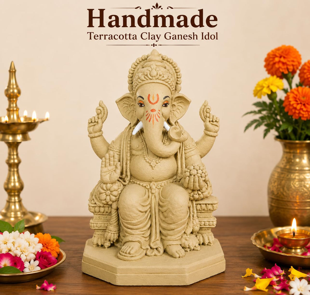 KSI Eco-Friendly Ganesha Idol Ganpati Murti for Home Visarjan Water Soluble Ganesh Idol 7 Inches Ganesh Without Paint Handcrafted Natural Clay Biodegradable Ganesha Statue