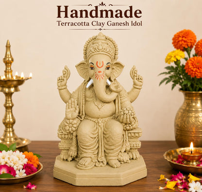 KSI Eco-Friendly Ganesha Idol Ganpati Murti for Home Visarjan Water Soluble Ganesh Idol 7 Inches Ganesh Without Paint Handcrafted Natural Clay Biodegradable Ganesha Statue
