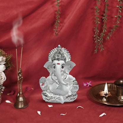 999 Silver Plated Lord Ganesha Idol for Temple, Puja Room, Home Decor, Gifting| Murti Ganpati Idol for Peace, Prosperity, Positive Energy, Good Luck, Success (8.89 x 5.08 cm)