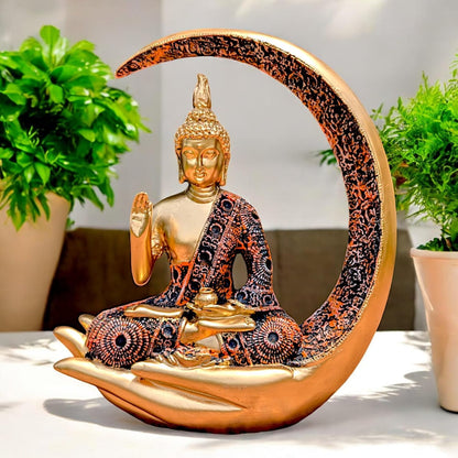 Big Meditating Moon Buddha Statue Showpiece Bronze Finish | Spiritual Home Decor Idol for Living Room Office Table Meditation Corner | Peaceful Zen Figurine Gift 20.3 x 7.6 cm