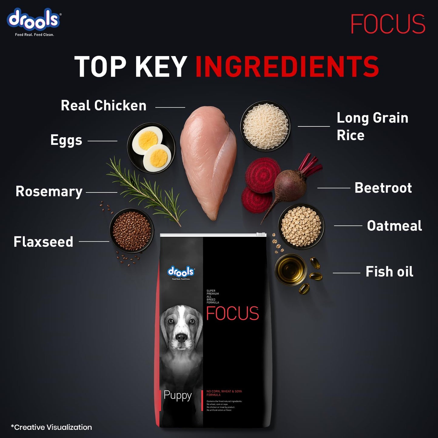 Drools Focus Premium Puppy Dry Dog Food 1.2kg Pack | Chicken Flavour | Growth & Intelligence | Digestive Health | Healthy Skin & Coat | Improves Immunity