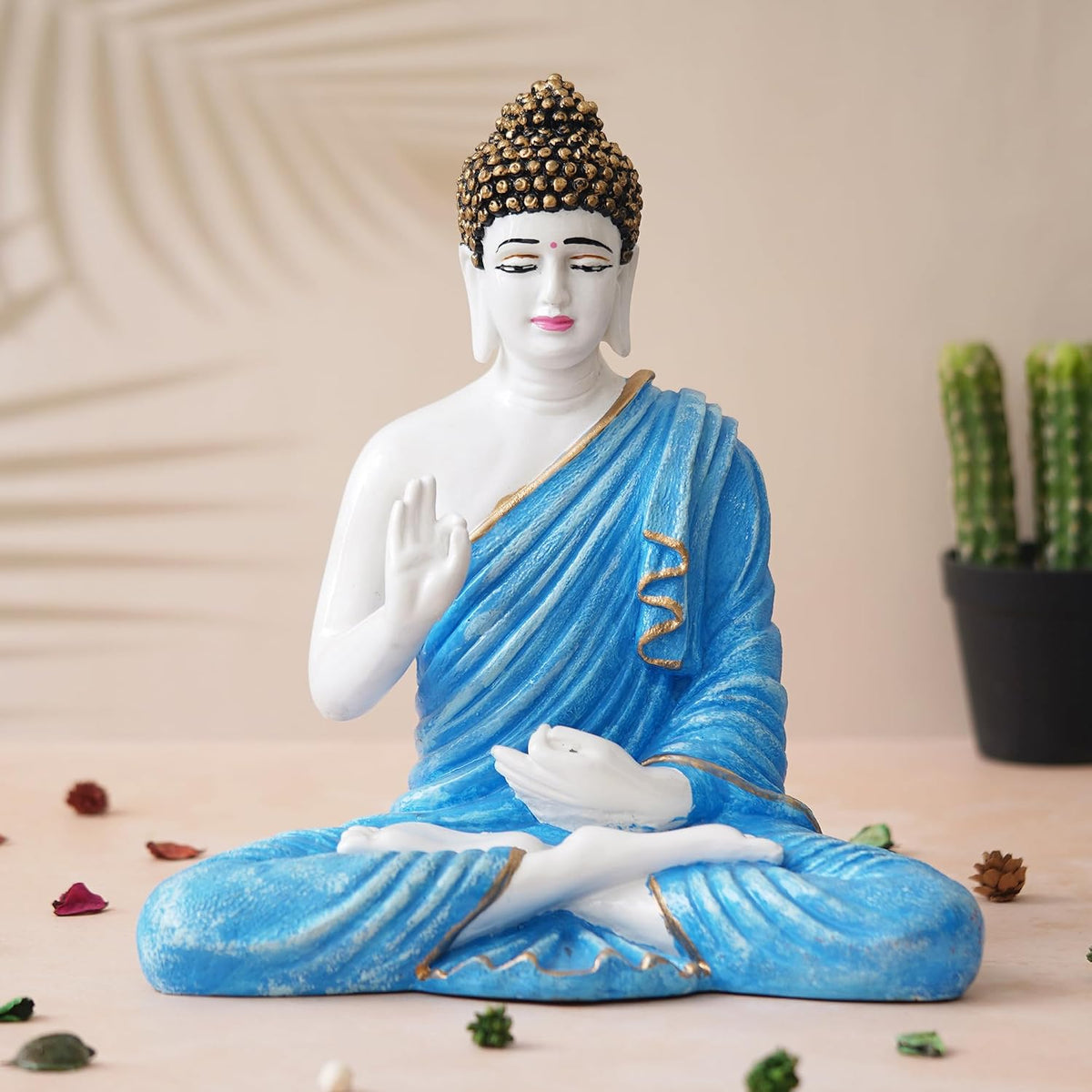 Blue Resin Handcrafted Blessing Lord Buddha Idol | Serene Home, Office Decor | Perfect for Offices, Meditation Rooms | Gift for Housewarmings, Diwali