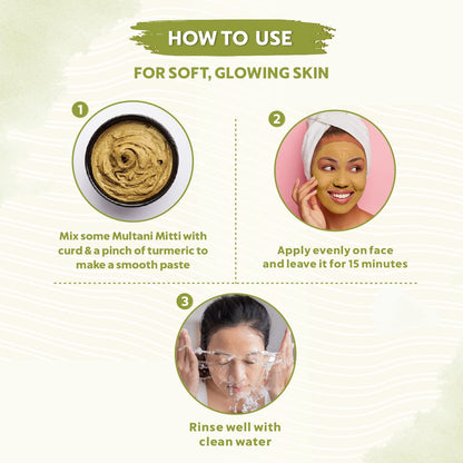 Step-by-step guide on how to use a multani mitti mask for soft, glowing skin.