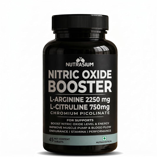 Nutrasium Nitric Oxide Supplement For Man | 2250 mg L-Arginine, 750 mg L-Citrulline with Chromium Picolinate For Supports Nitric Oxide Level, Improve Muscle Pump & Blood Flow, Boost Endurance, Stamina & Performance | 45 veg Tablets.