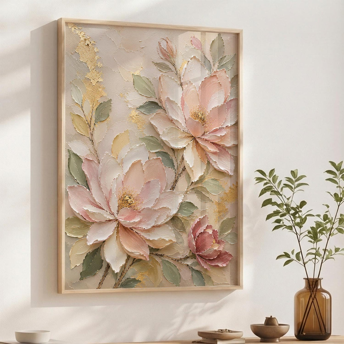 Floral Wall Art Home Decoration | Aesthetic Floral Paintings With Frame For Living Room Bed Room Hotel Wall Decor Digital Reprint Set of 1 (14X20)