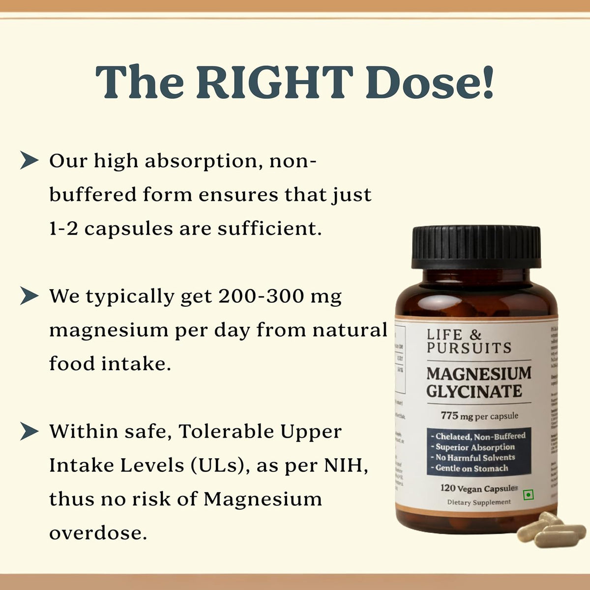 Life & Pursuits Pure Magnesium Glycinate 775 mg – 120 Vegan Capsules | 100 mg Magnesium per Capsule | High Absorption Chelated, Non-Buffered Supplement | 3rd Party Tested