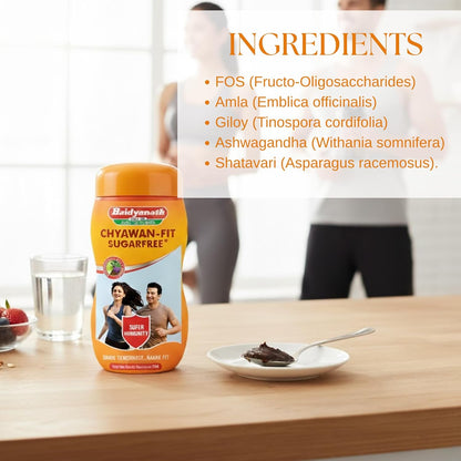 Baidyanath Jhansi Chyawan-fit Sugarfree Chyawanprash 1 Kg Enriched With Ashwagandha, Amla & Kesar, 35 Ayurvedic Herbs Boosts Physical Strength, Energy & Immunity