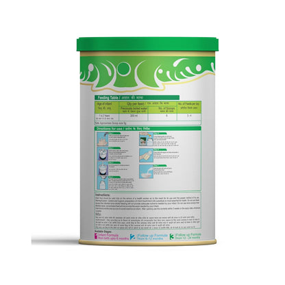 Container with green lid and label on a white background