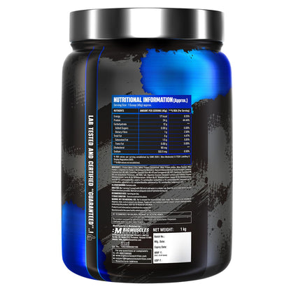 Supplement container with nutritional information label on a white background
