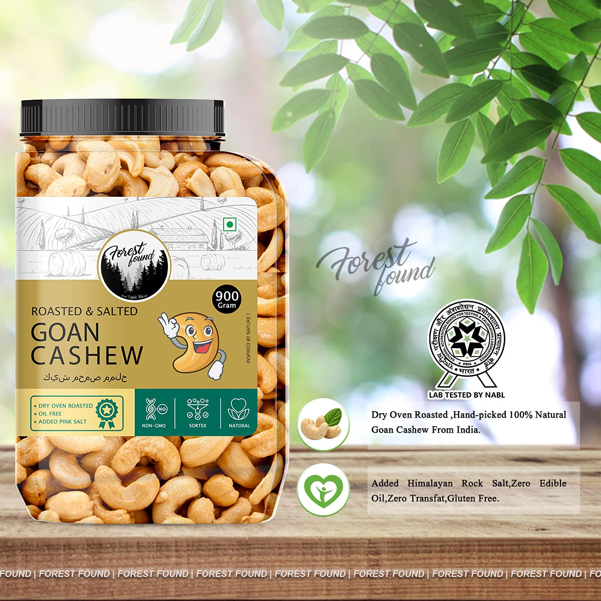 Forest Found W320 Grade Oven Roasted and Salted Cashew Nuts 900g | Crunchy Roasted Kaju Oil Free & Low Sodium Dry Roasted Cashews | Healthy Vegan Protein Snack - Jumbo Size Whole Cashews