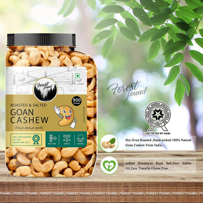 Forest Found W320 Grade Oven Roasted and Salted Cashew Nuts 900g | Crunchy Roasted Kaju Oil Free & Low Sodium Dry Roasted Cashews | Healthy Vegan Protein Snack - Jumbo Size Whole Cashews
