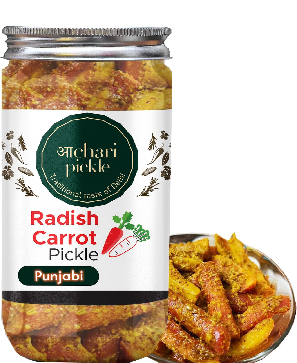 Achari Pickles Punjabi Carrot Radish Pickle, Home Made, Gajar Mooli Ka Achar 400 Gm | Taste Bhi Health Bhi | Homemade & Organic Pickle