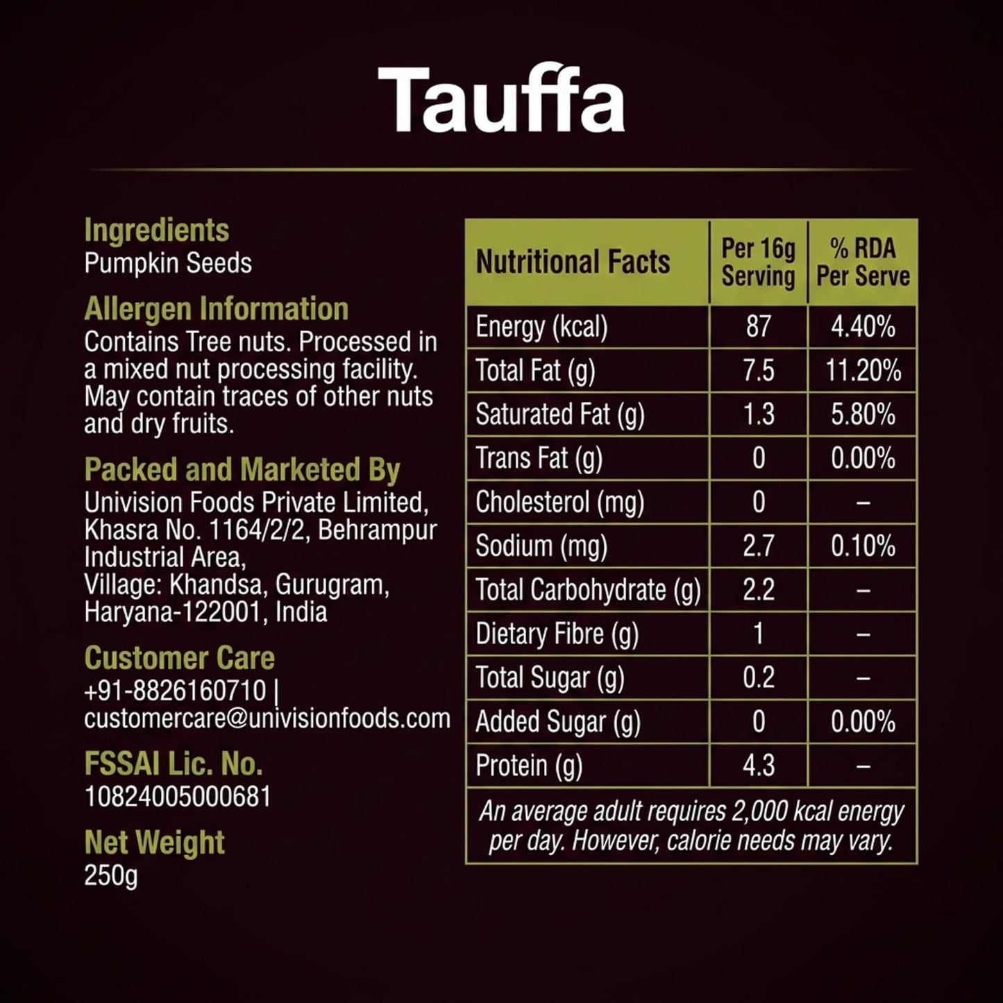 Tauffa Premium Raw Pumpkin Seeds 250g | AAA Grade Kaddu Beej | Handpicked Unroasted Seeds for Eating | High in Protein & Fibre | Healthy Snack