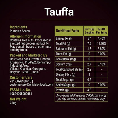 Tauffa Premium Raw Pumpkin Seeds 250g | AAA Grade Kaddu Beej | Handpicked Unroasted Seeds for Eating | High in Protein & Fibre | Healthy Snack